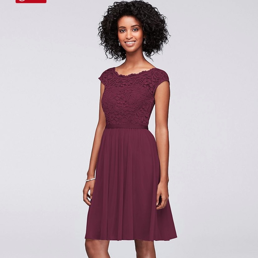 David’s Bridal short lace and mesh bridesmaids